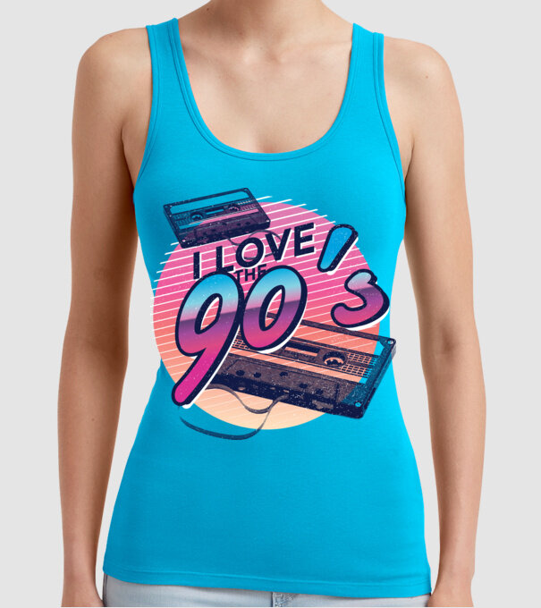 I love the 90s Casetă model turcoaz pe tricou