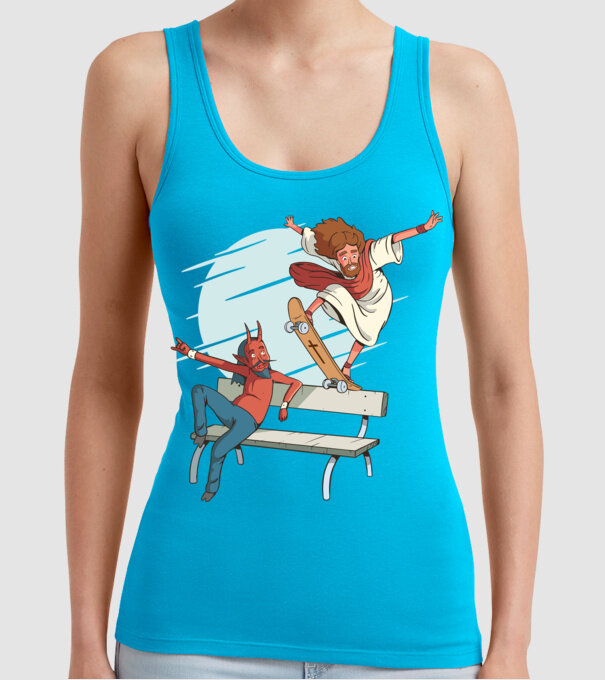 Isus Skateboarding model turcoaz pe tricou