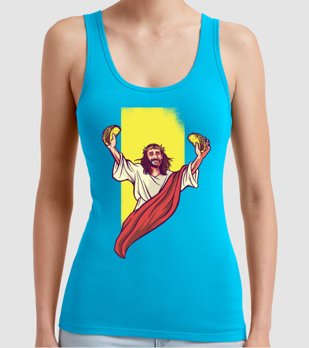 Isus cu Taco tricou amuzant model turcoaz pe tricou