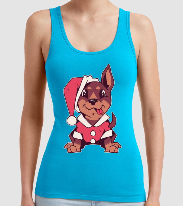 Teckel de Crăciun model turcoaz pe tricou