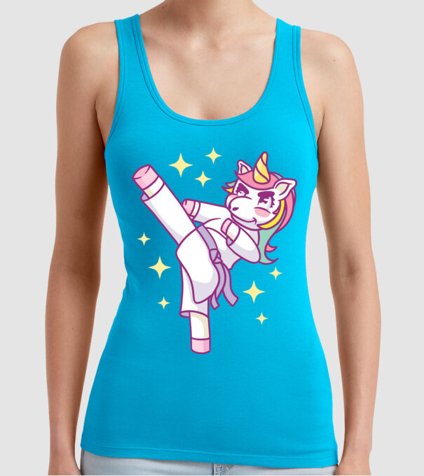Karate unicorn model turcoaz pe tricou