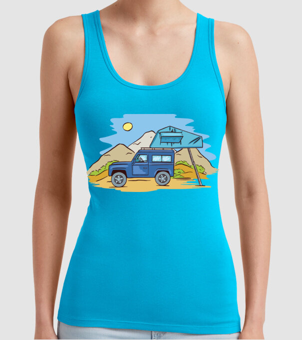 Mașină de camping model turcoaz pe tricou