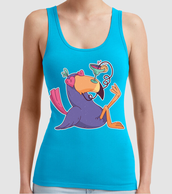 Toucan cu cocktail model turcoaz pe tricou