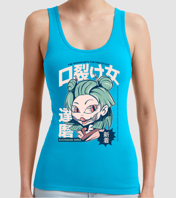 Kuchisake Onna Yokai Anime model turcoaz pe tricou