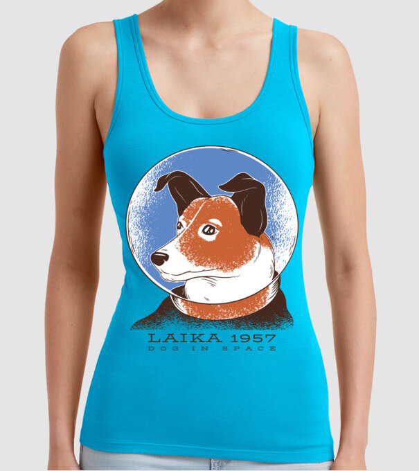 Laika 1957 - Câine în spațiu model turcoaz pe tricou