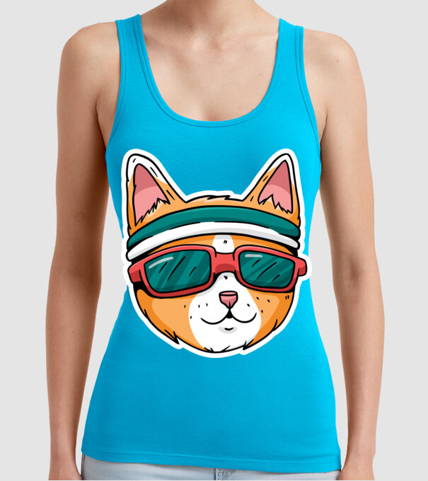 Pisică Cool model turcoaz pe tricou