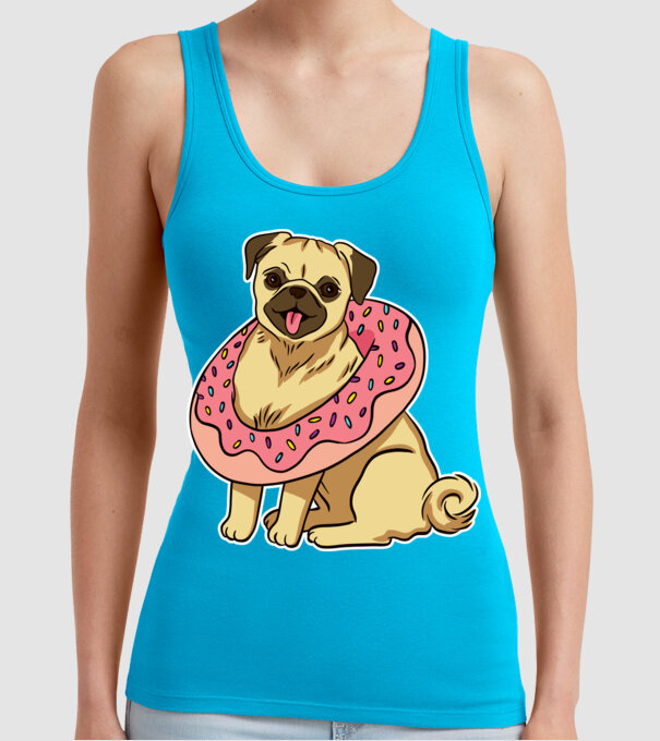 Mops cu gogoașă la gât model turcoaz pe tricou