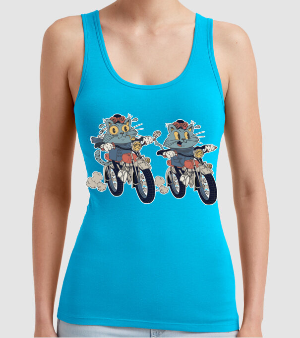 Pisicuțe motocicliste model turcoaz pe tricou