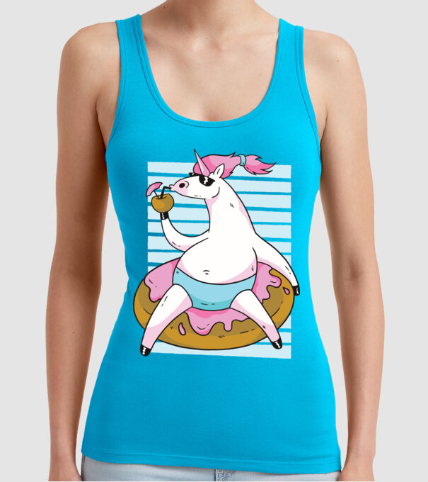 Unicorn în vacanță model turcoaz pe tricou