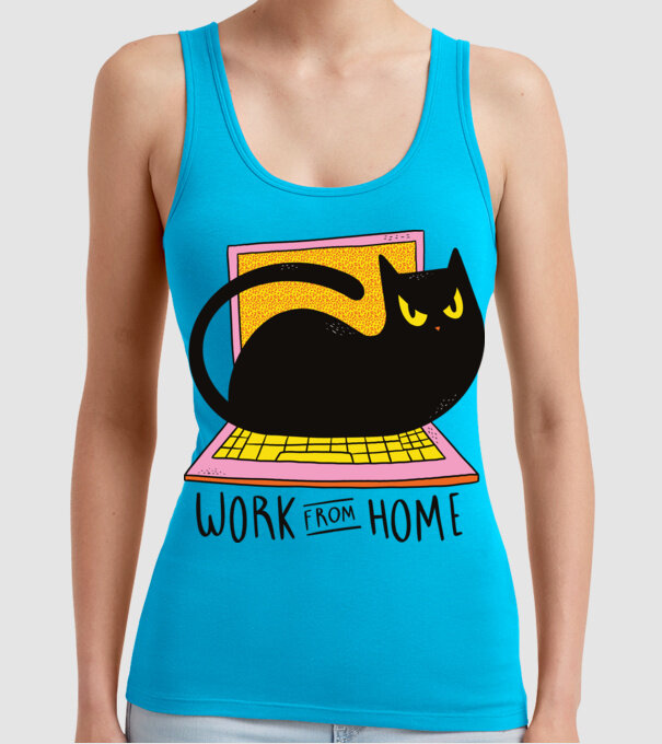 Home offfice cu pisică model turcoaz pe tricou