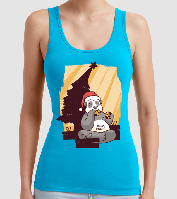 Panda mâncând prăjituri tricou Crăciun model turcoaz pe tricou