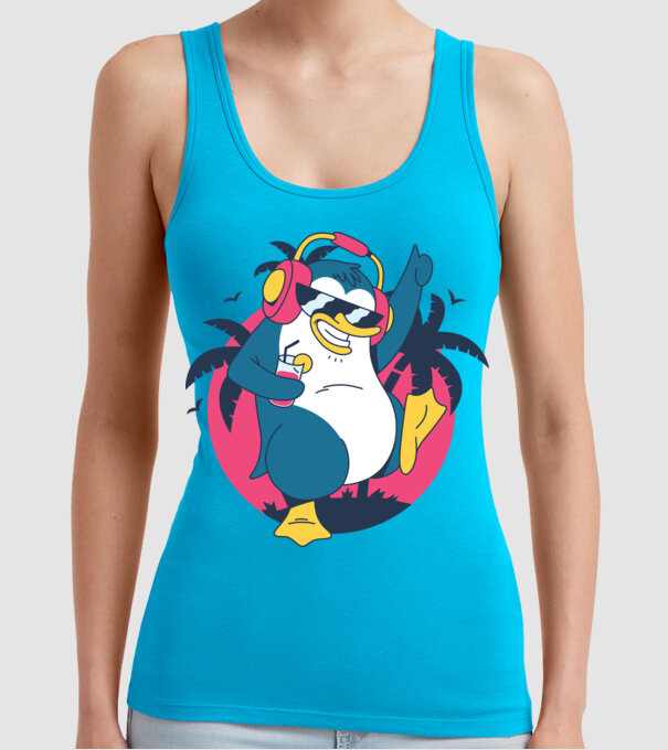 Pinguin de Petrecere model turcoaz pe tricou