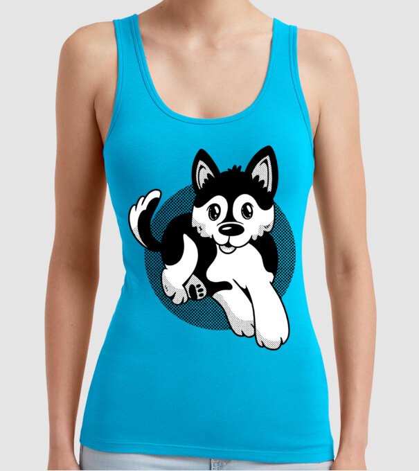 Câine Pomsky model turcoaz pe tricou