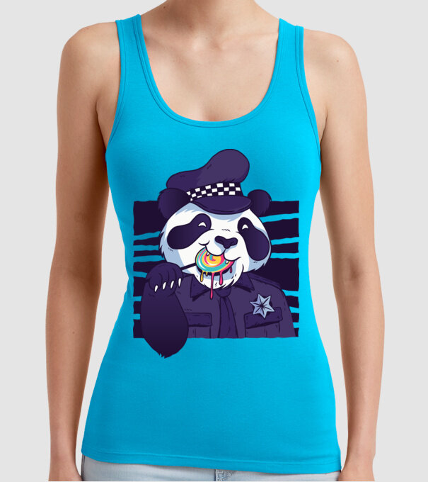Panda polițist cu acadea model turcoaz pe tricou