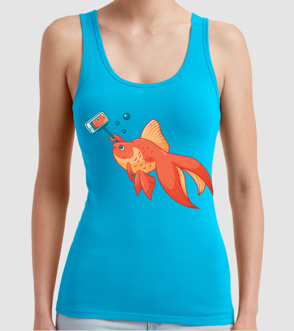 Selfish - Pește făcând selfie model turcoaz pe tricou