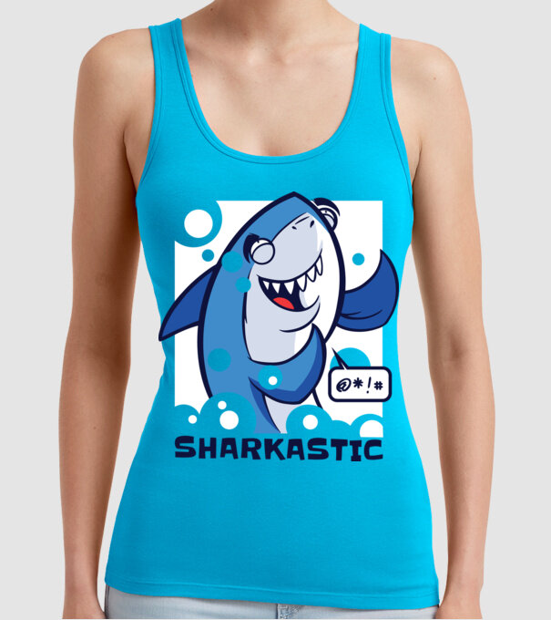 Sharkastic - Rechinul sarcastic model turcoaz pe tricou