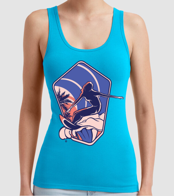 Surf ilustrare model turcoaz pe tricou