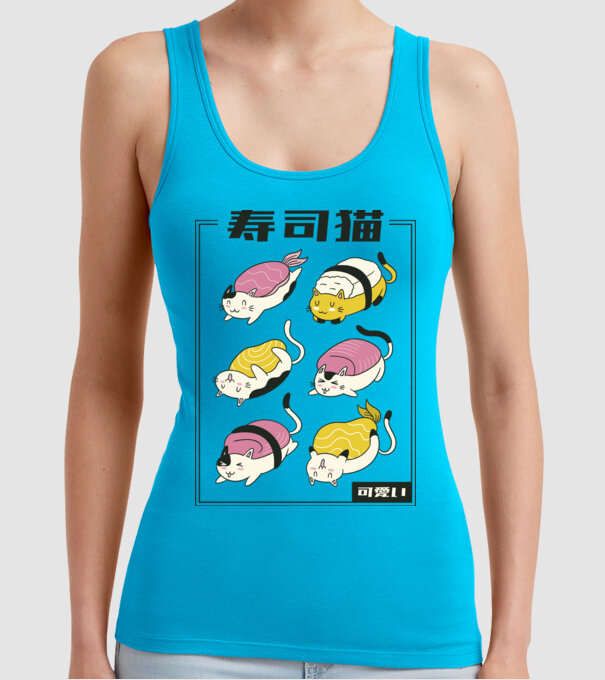 Pisicuțe Sushi model turcoaz pe tricou