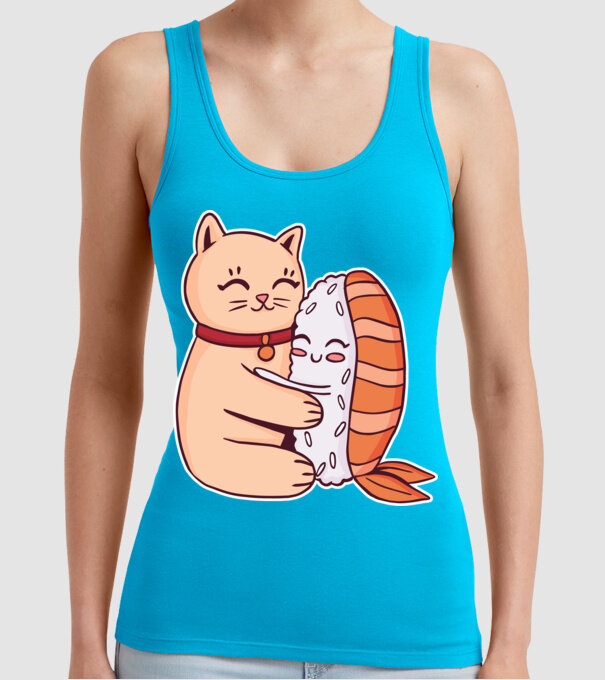 Sushi cu Pisică model turcoaz pe tricou