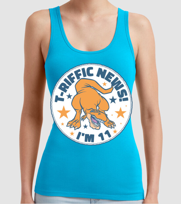 'T-rex Terrific news i''m 11' model turcoaz pe tricou