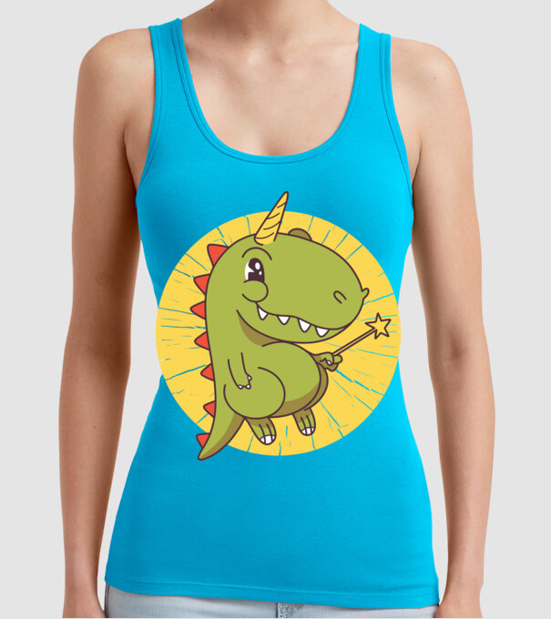 T-rex Unicorn cu baghetă magică model turcoaz pe tricou
