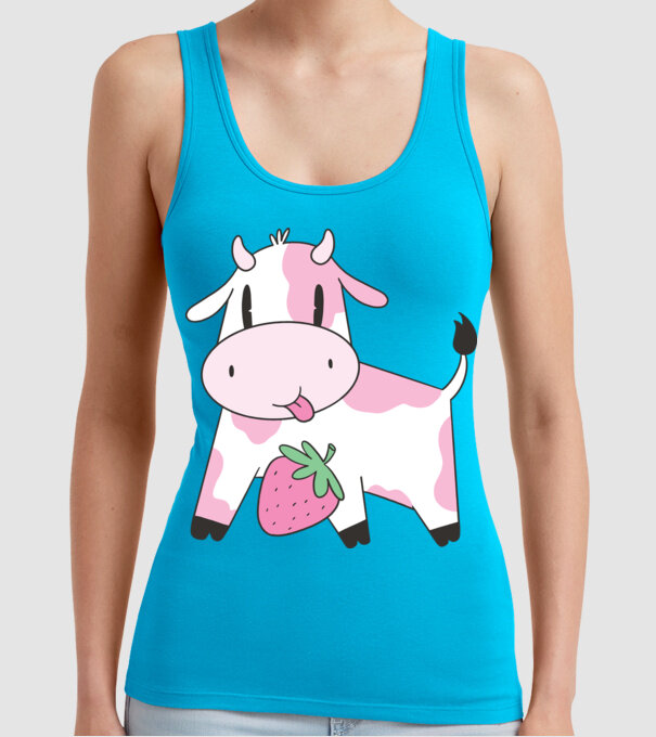 Vacă cu căpșuni model turcoaz pe tricou