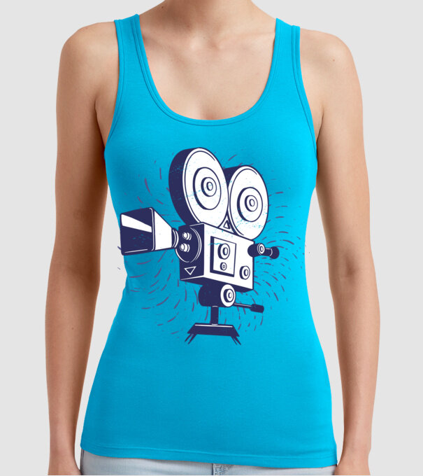 Camera video retro Vintage model turcoaz pe tricou