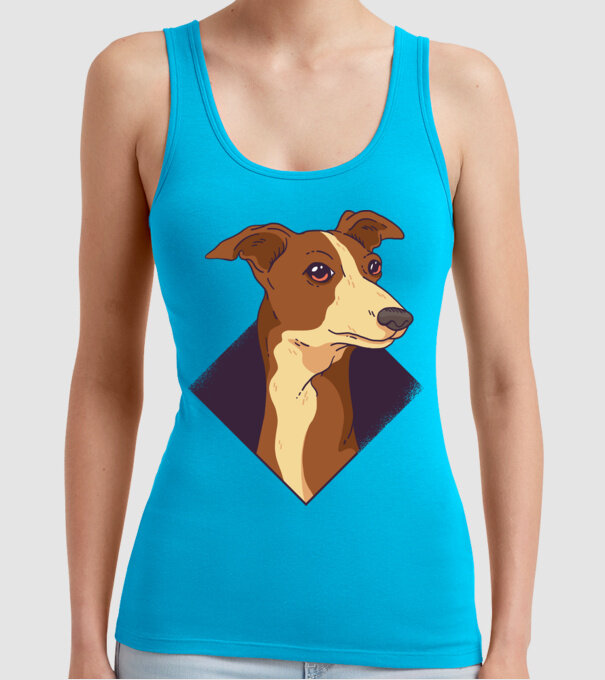 Cap câine Whippet model turcoaz pe tricou