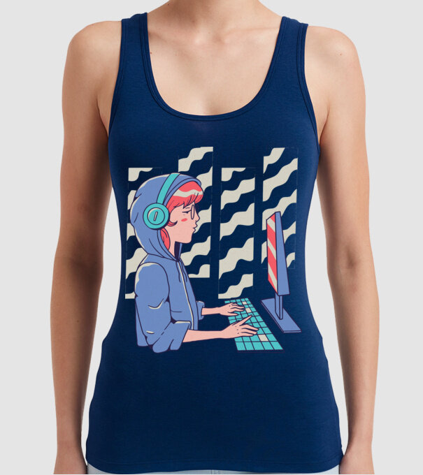 Anime Programator fată model albastru închis pe tricou
