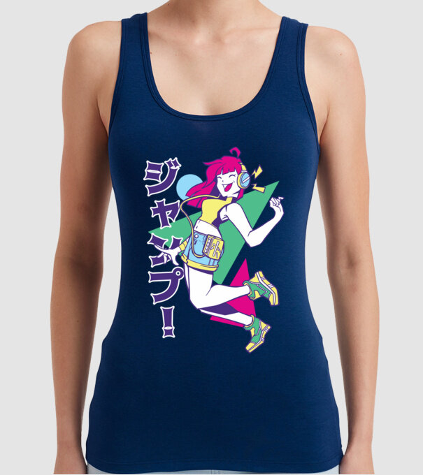 Anime fată retro model albastru închis pe tricou