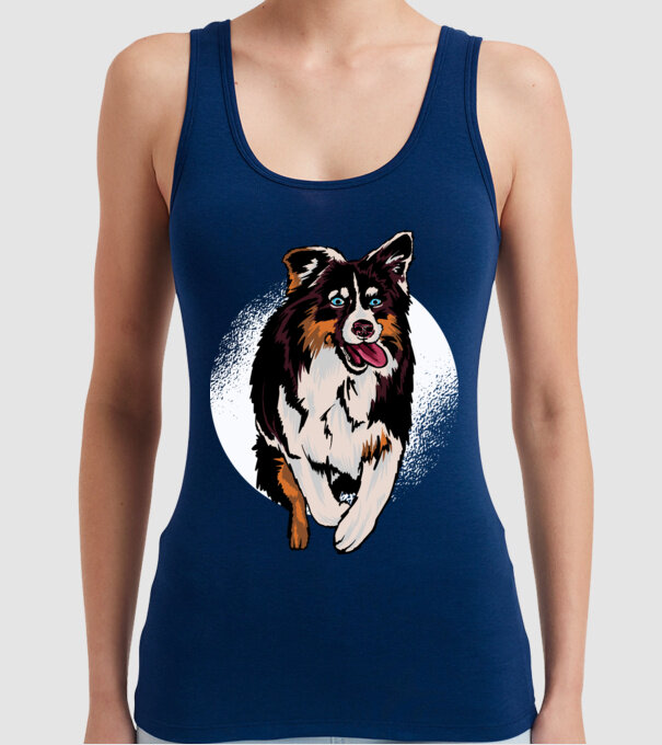 Câine ciobănesc Australian model albastru închis pe tricou