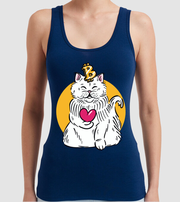 Pisică Bitcoin model albastru închis pe tricou