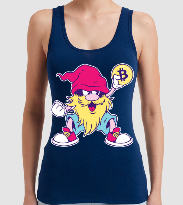 Pitic Bitcoin model albastru închis pe tricou