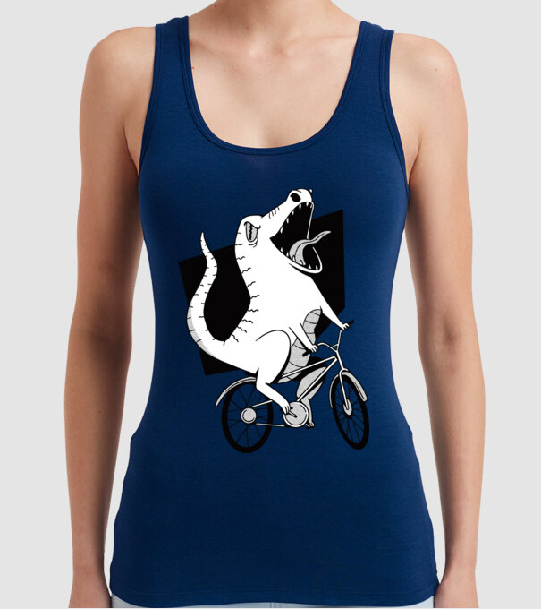 Dinozaur cu bicicletă model albastru închis pe tricou