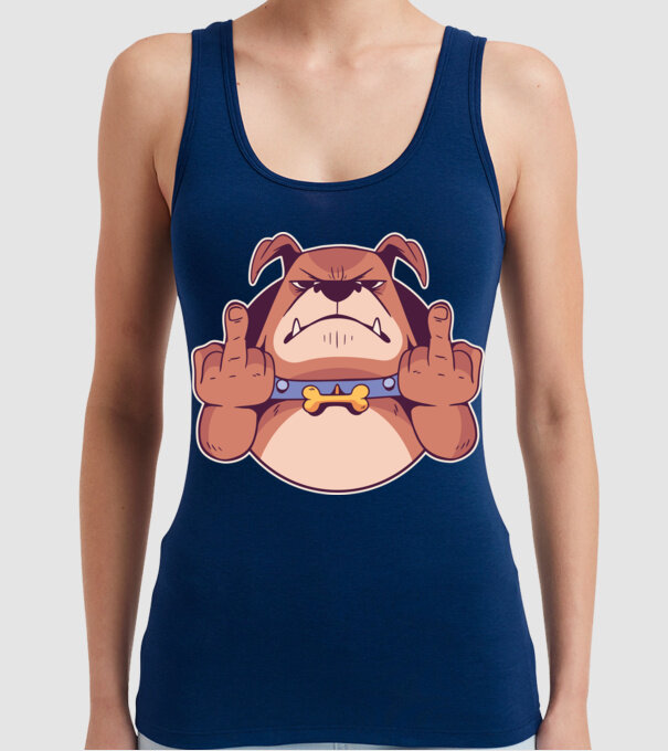 Bulldog arată degetul model albastru închis pe tricou