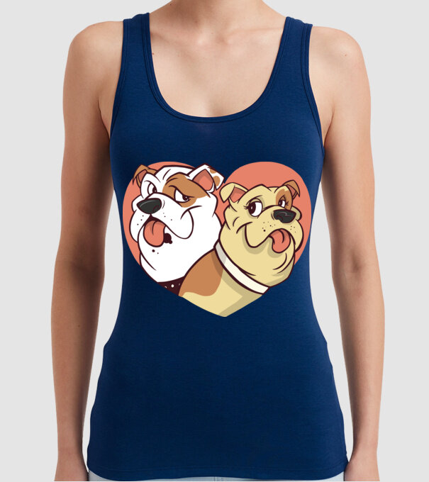 Dragoste Bulldog model albastru închis pe tricou