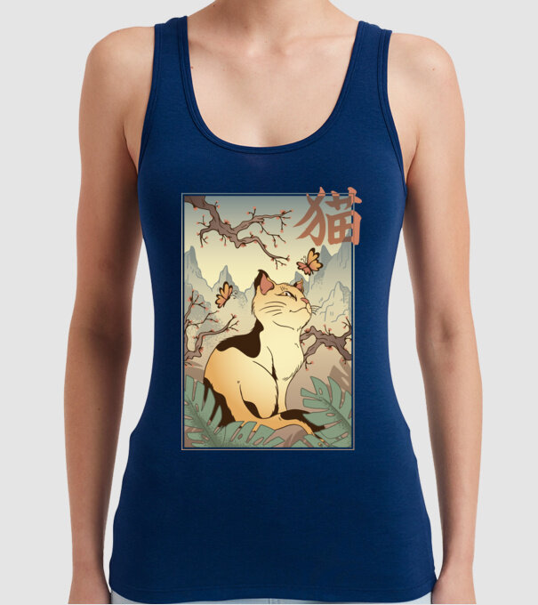 Pictură Pisică model albastru închis pe tricou