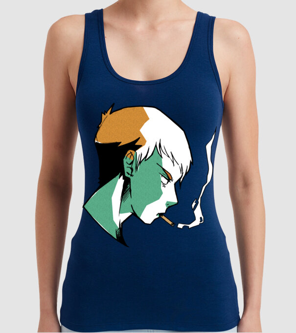 Anime băiat fumător model albastru închis pe tricou