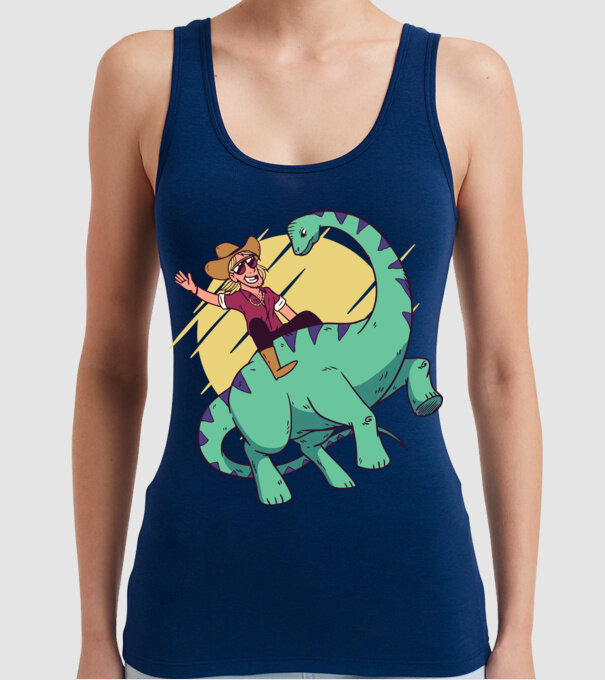 Dinozaur Cowboy model albastru închis pe tricou