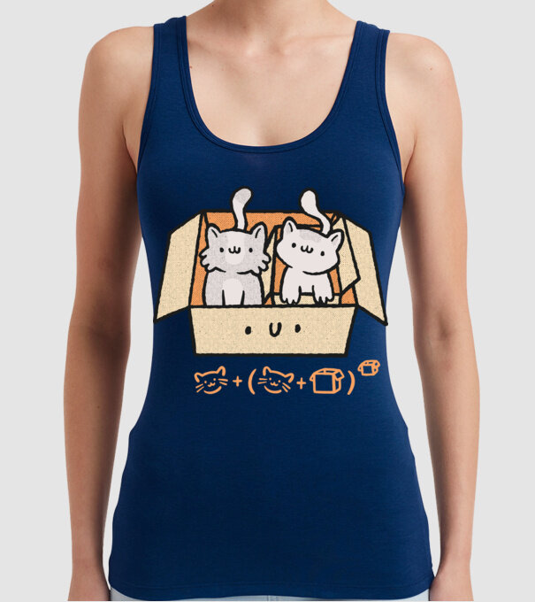 Cutie cu pisică drăguță model albastru închis pe tricou