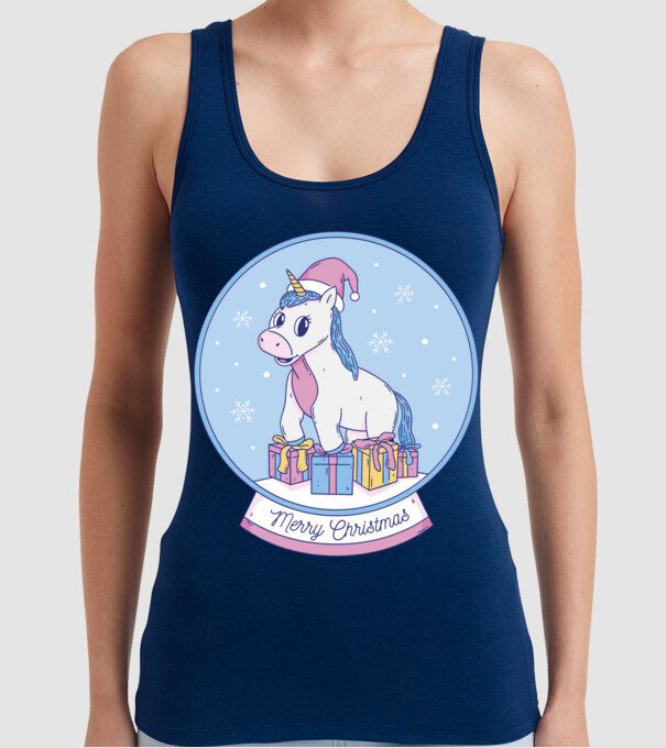 Glob de zăpadă drăguț, de Crăciun, cu Unicorn model albastru închis pe tricou