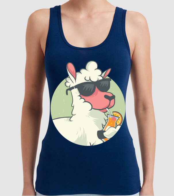 Lama drăguț cu cocktail tricou amuzant model albastru închis pe tricou