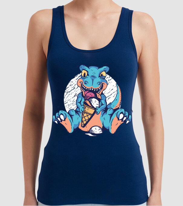 T-rex drăguț cu înghețată model albastru închis pe tricou