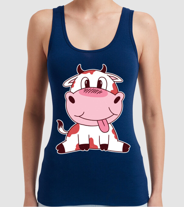 Vacă drăguță model albastru închis pe tricou