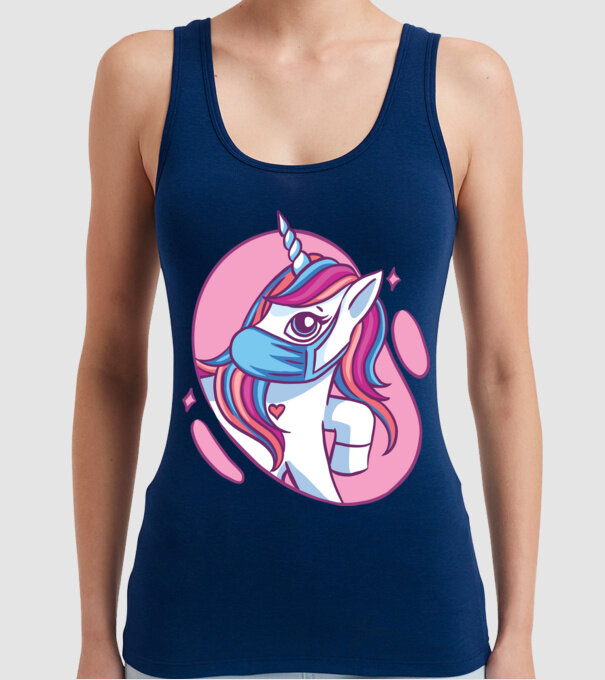 Unicorn drăguț cu mască model albastru închis pe tricou