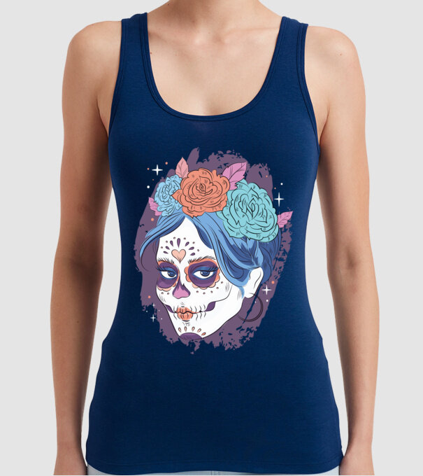 Dia de Los Muertos - Craniu cu flori model albastru închis pe tricou