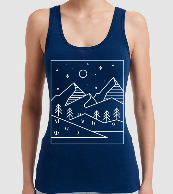 Peisaj geometric model albastru închis pe tricou