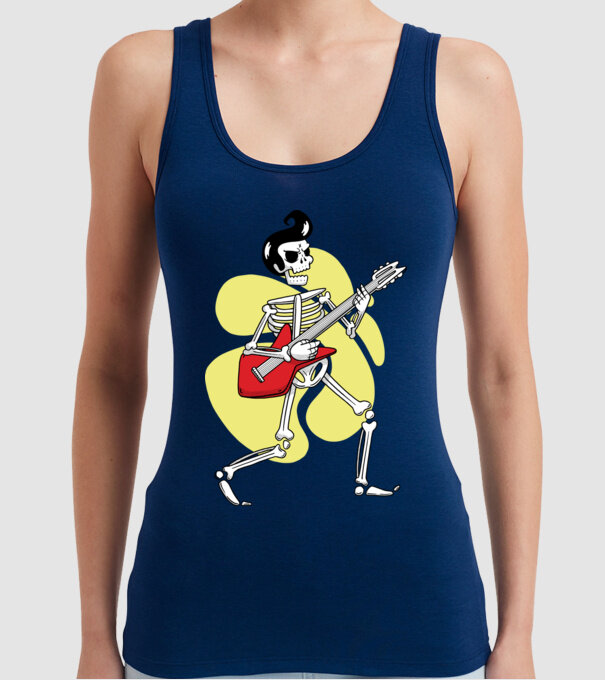 Schelet Elvis cu chitară model albastru închis pe tricou