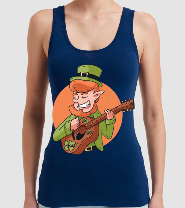 Chitarist Leprechaun irlandez St Patrick model albastru închis pe tricou