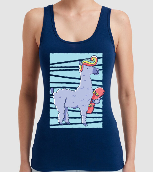 Lama Skateboarder model albastru închis pe tricou